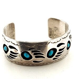 NAT AMER NAVAJO INDIAN PEARLENE SPENCER STERLING SILVER TURQUOISE CUFF BRACELET